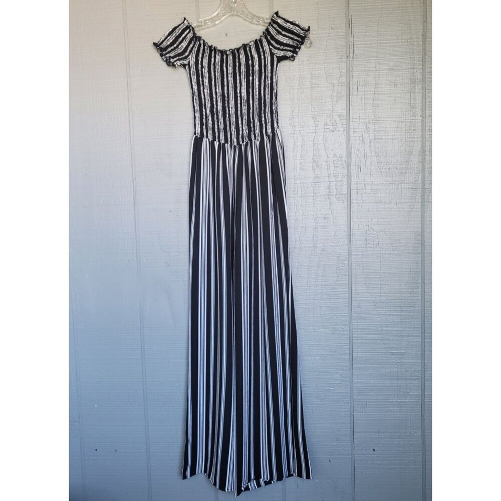 Francesca's Black And White Blue Rain‎ Romper. Size XXS